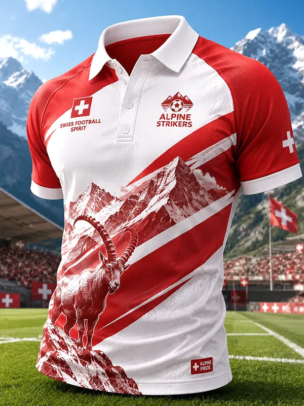 Men's Switzerland Football Print Polo Shirt