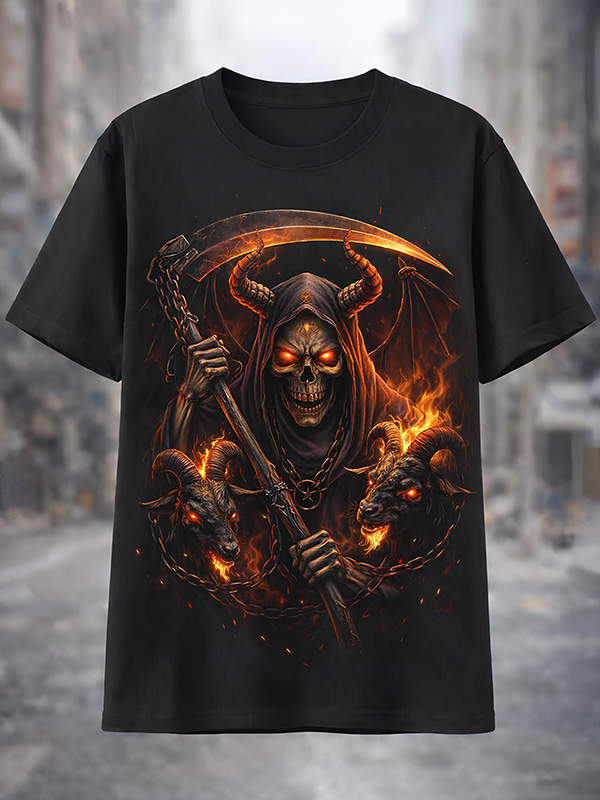 Men's Sickle Grim Reaper Goat Print Casual T-Shirt