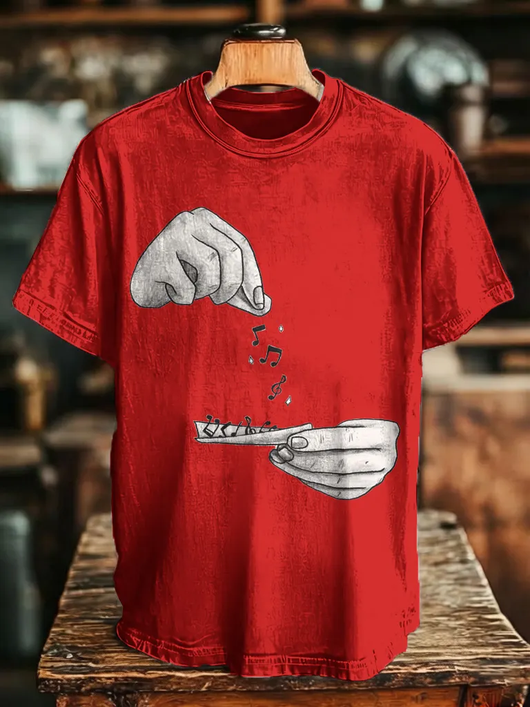 Men's Spreading Musical Notes From Hand Funny Music Sketch Print Cotton Casual T-Shirt