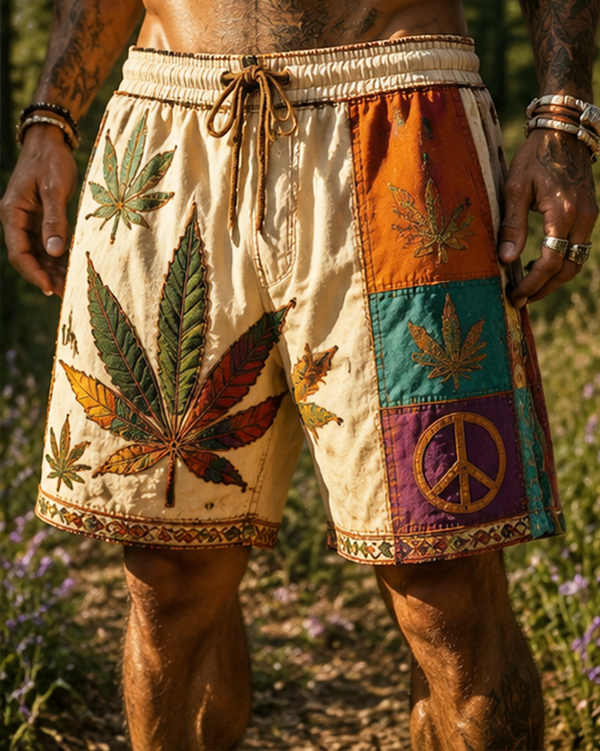 Men's Hippie Peace Hemp Art Print Casual Shorts