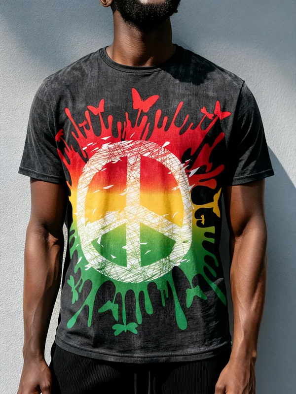 Men's Hippie Gradient Peace Art Print T-Shirt