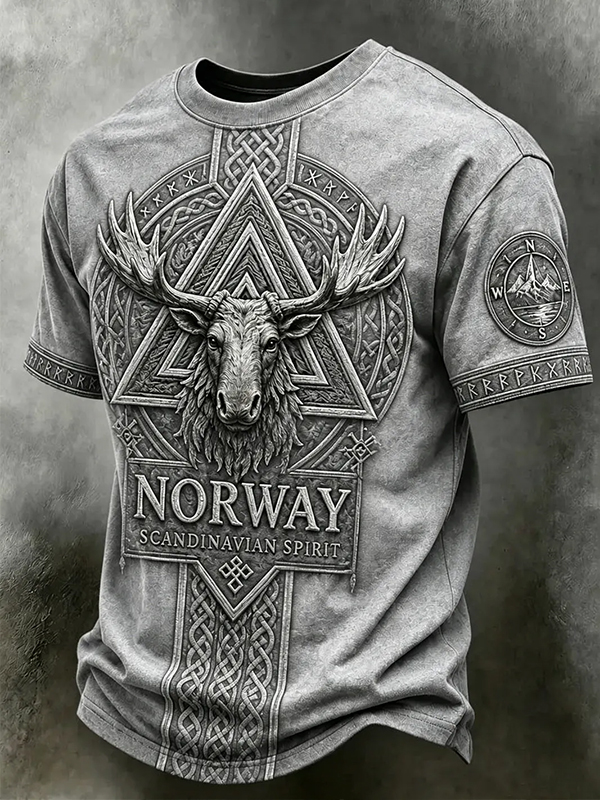Men's Norway Scandinavia Spirit Nordic Viking Reindeer Art Print T-Shirt