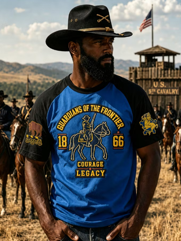 Men's Guardians Of The Frontier Cavalry Vintage Print T-Shirt