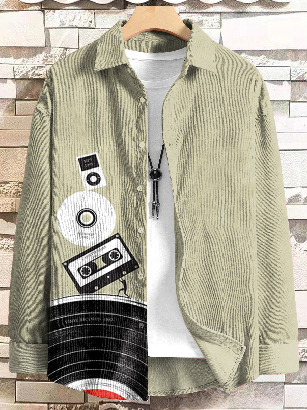 Men's Vintage Cassette Records Promote Art Print Long Sleeve Shirt
