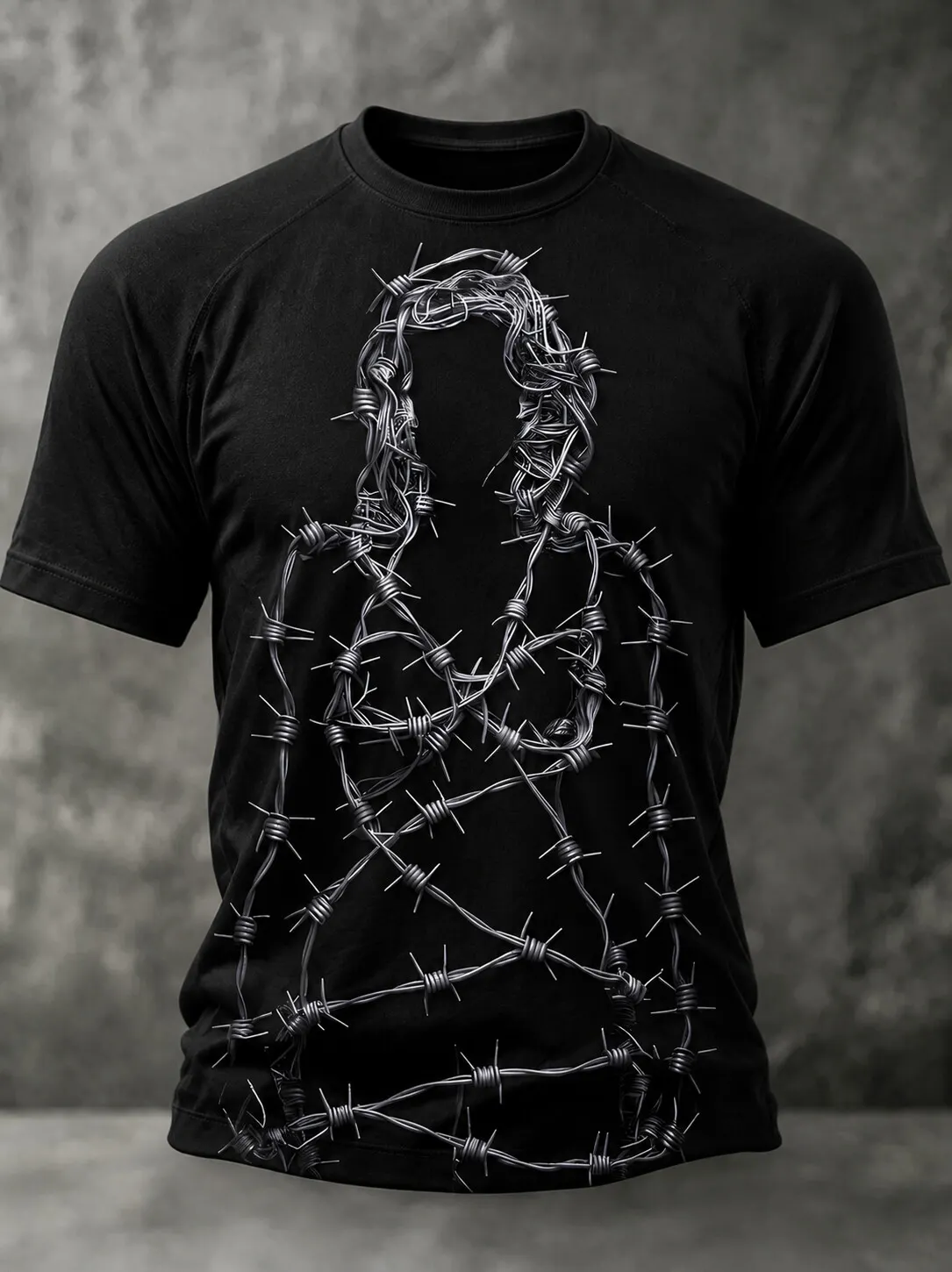 Men's 3D Barbed Wire Human Silhouette Minimalist Abstract Print T-Shirt