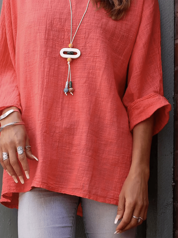 Women's Solid Color Loose Casual Cotton Shirt