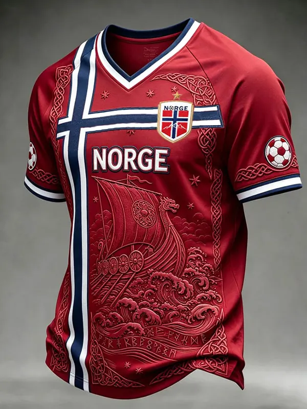 Men's Norge Viking Longship 2026 Norwegian Football Art Print T-Shirt
