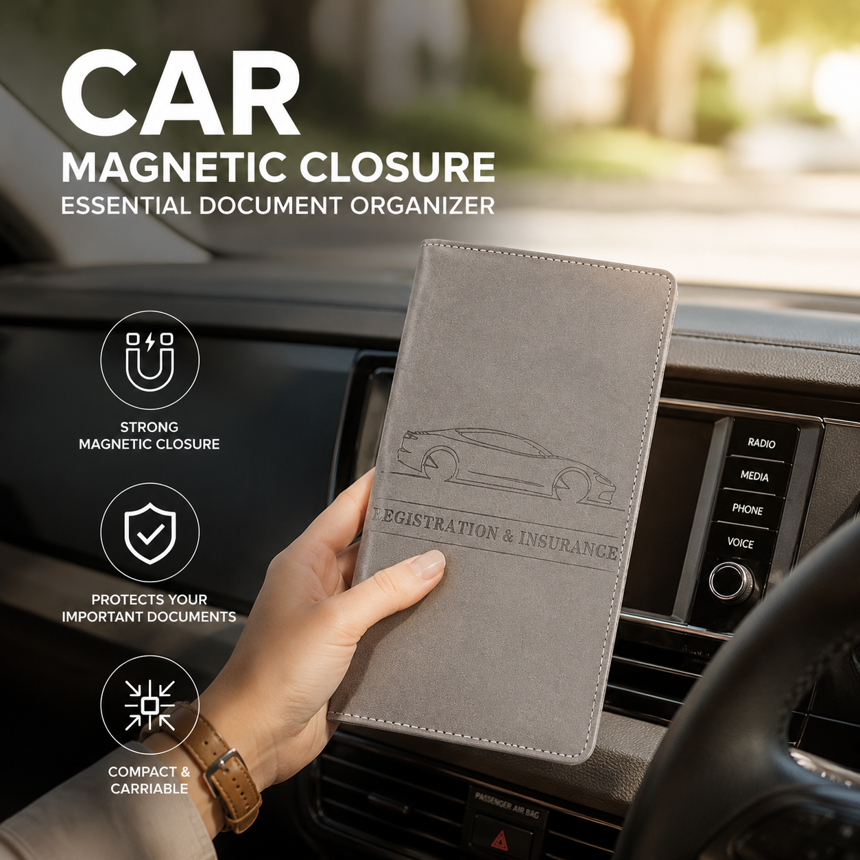 📢📢50% OFF !! ⏰Car Magnetic Closure Essential Document Organizer