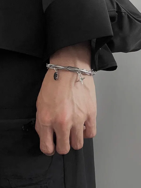 Four-Pointed Star Pendant Black Rhinestone Double-Layer Bracelet