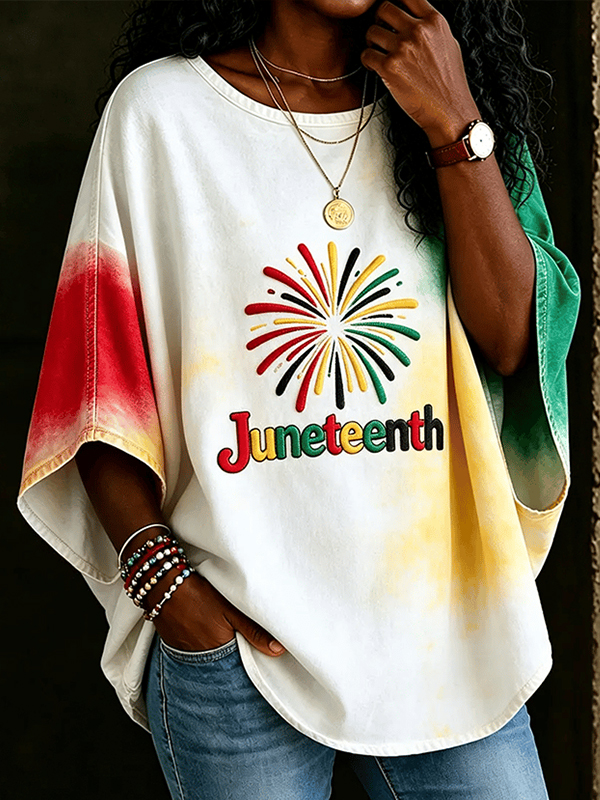 Women's Juneteenth Fireworks Print Long Sleeve T-Shirt