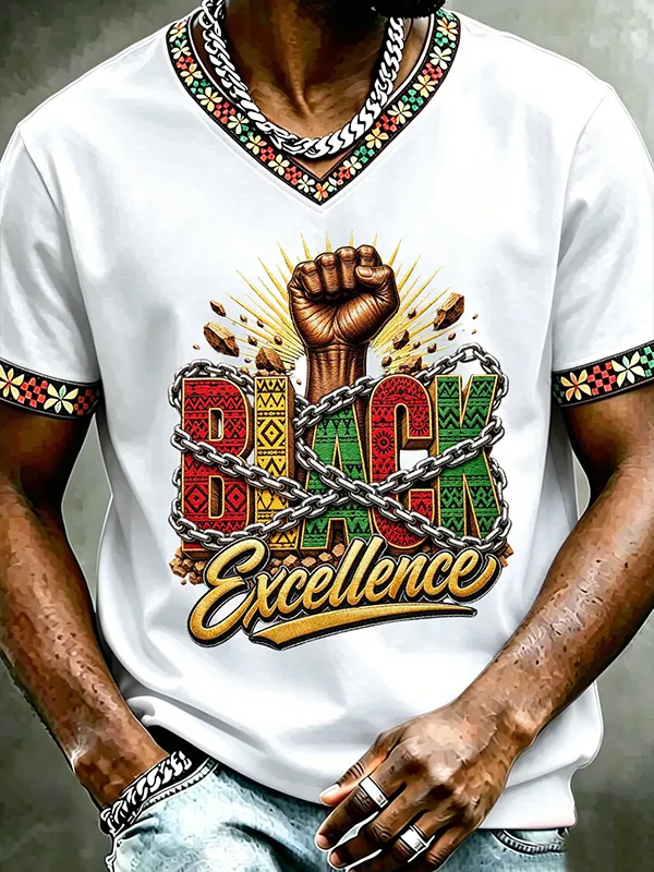 Men's Black Excellence Black Power Fist Art Print T-Shirt