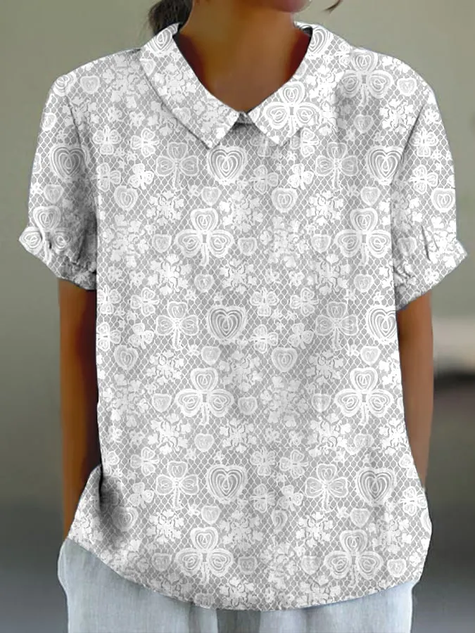 Women's Saint Patrick's Day clover lace print shirt
