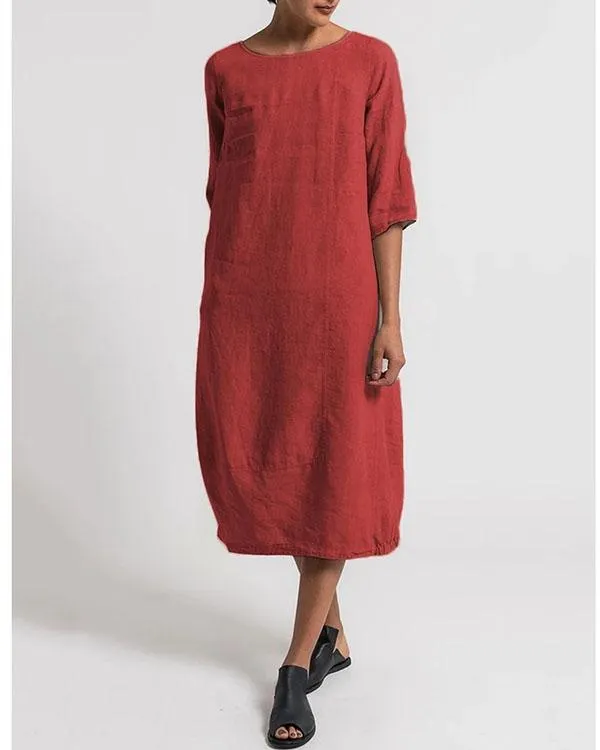 Women Linen Cotton Plus Size Dresses Daytime Solid Dresses