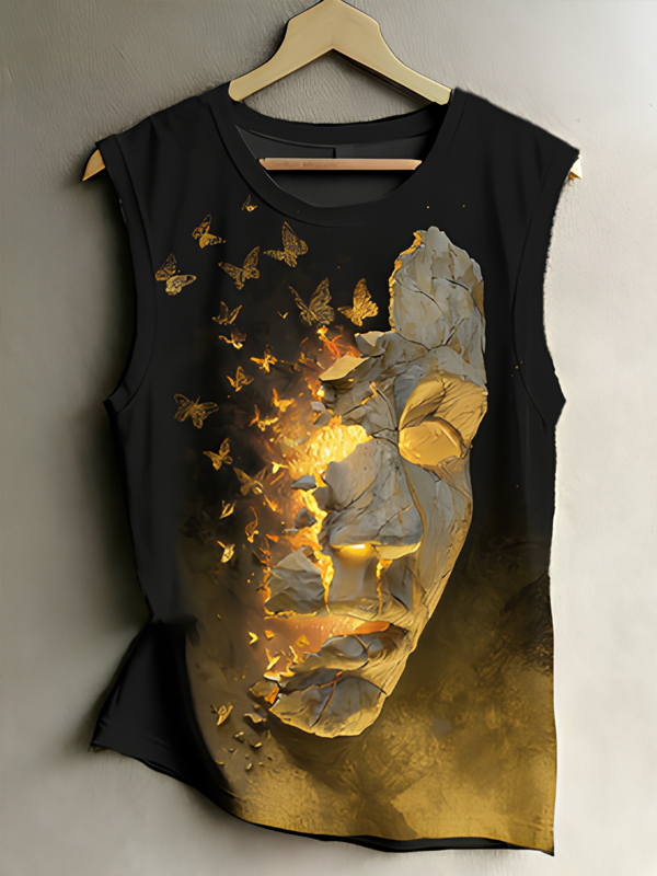 Women's Cracked Stone Butterfly Face Art Print Tank Top