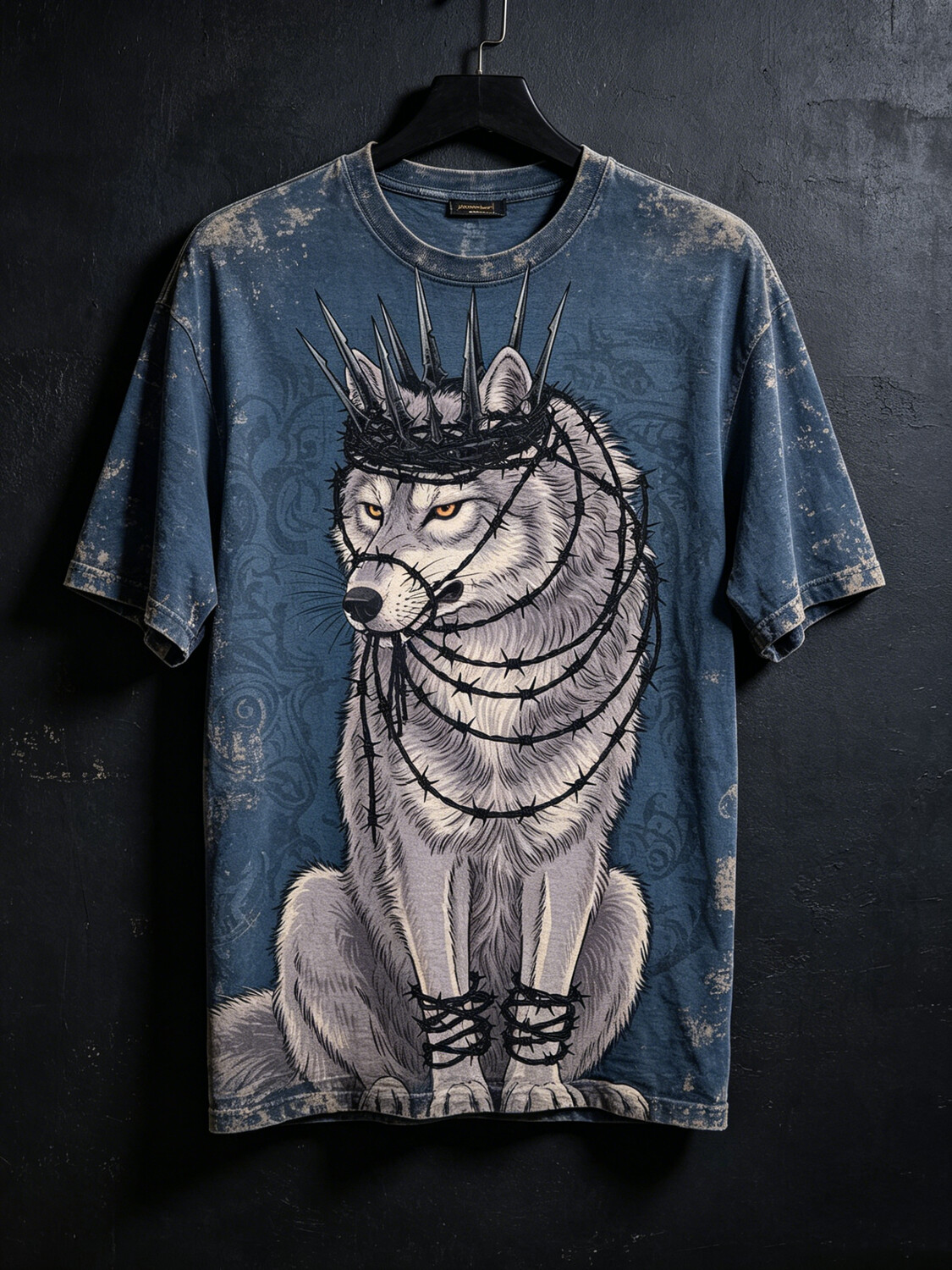 Men's Thorn Crown Barbed Wire Wolf Art Print T-Shirt