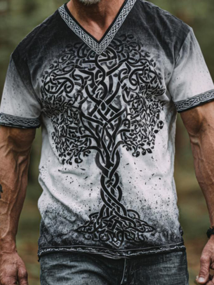 Men's Celtic Tree Of Life Art Print V Neck T-Shirt