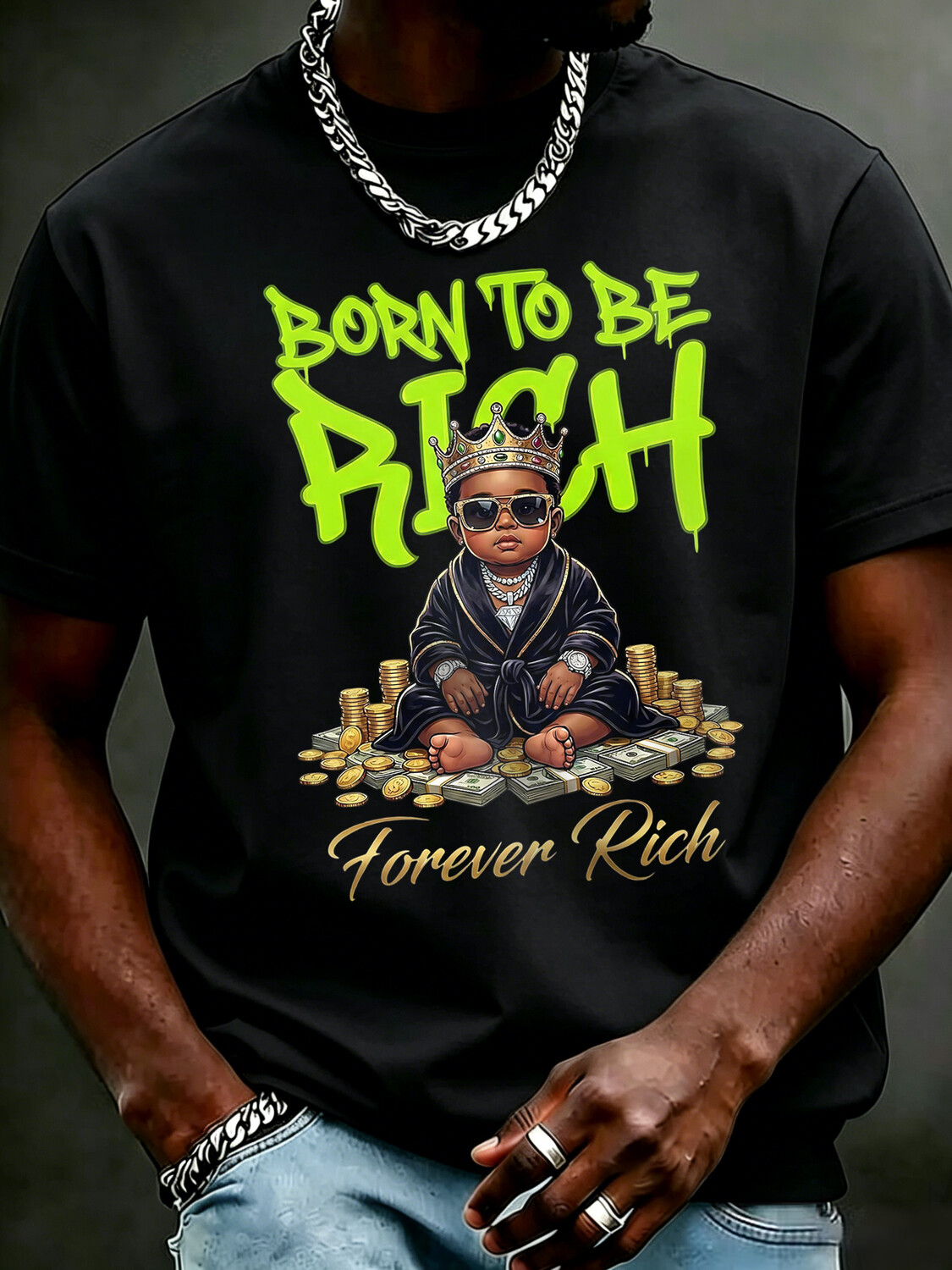 Men's Born To Be Rich Forever Rich Print Cotton Casual T-Shirt