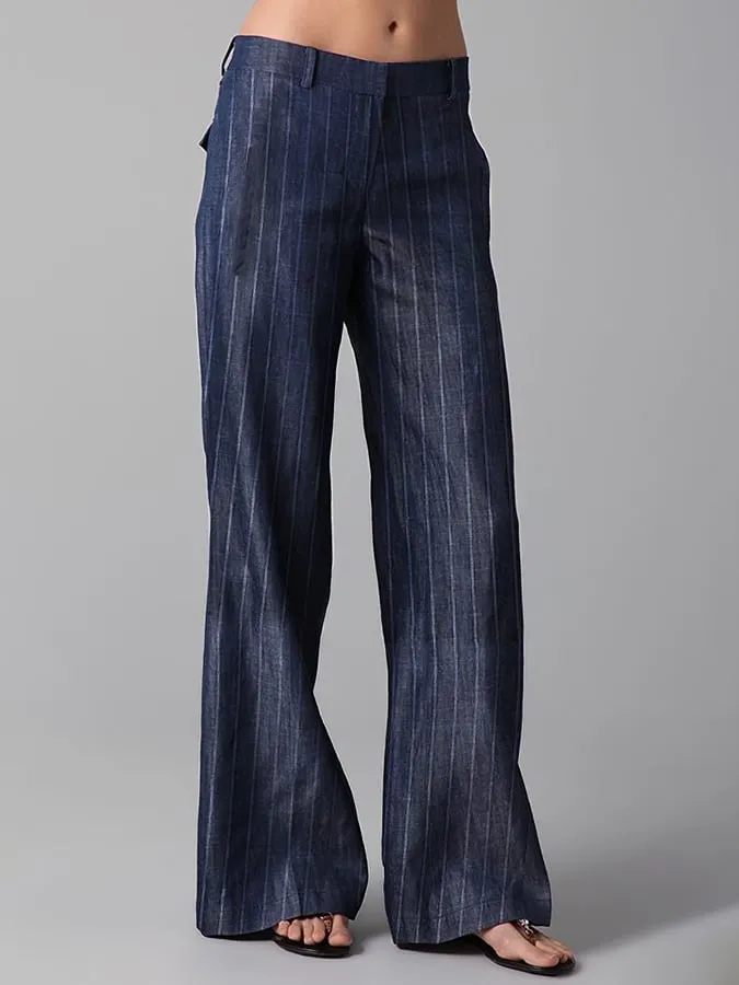 Women's Vintage Stripe Print Pocket Casual Pants