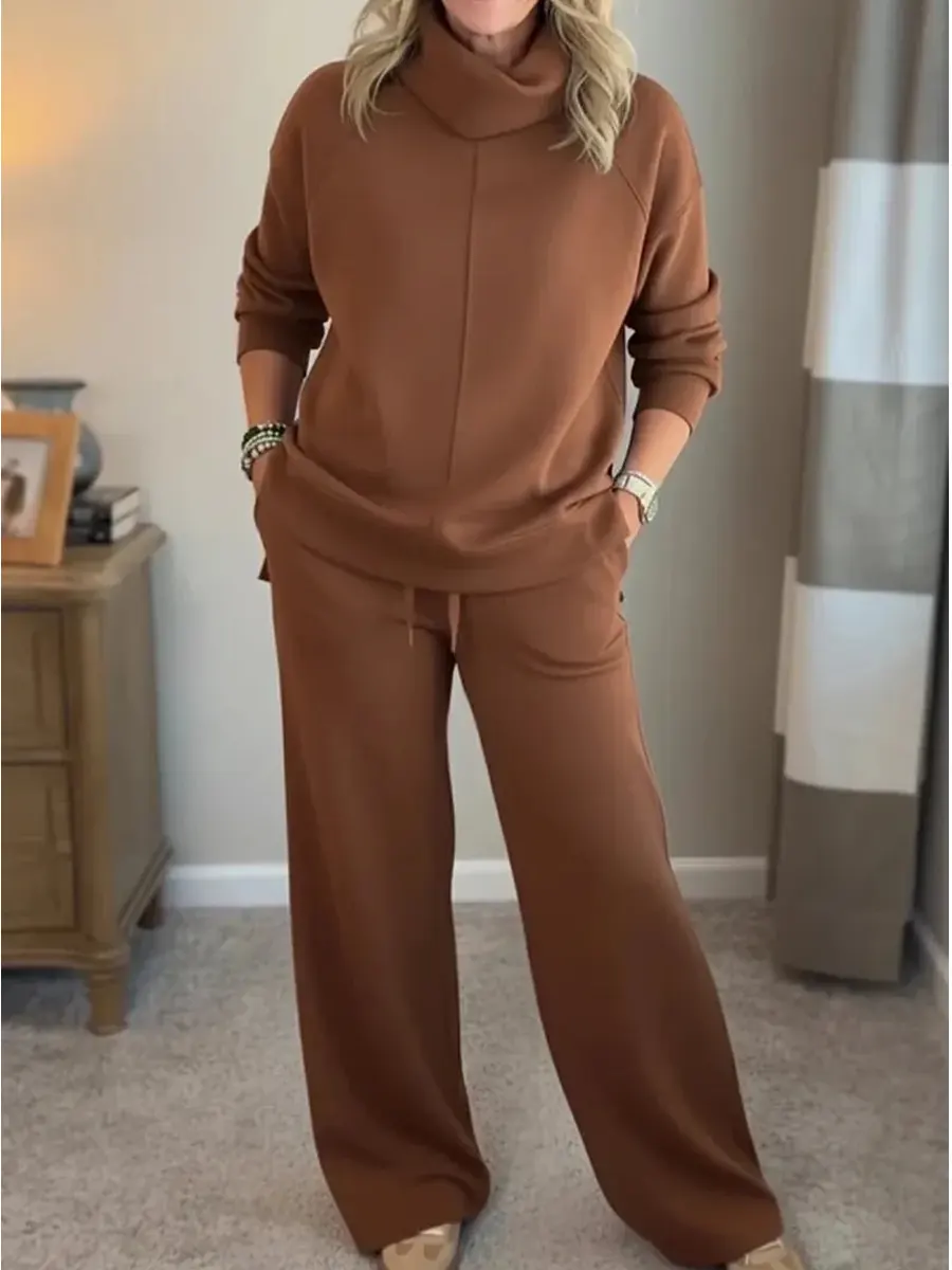 Women's Casual Turtleneck Sweatshirt And Pants Two-piece Set