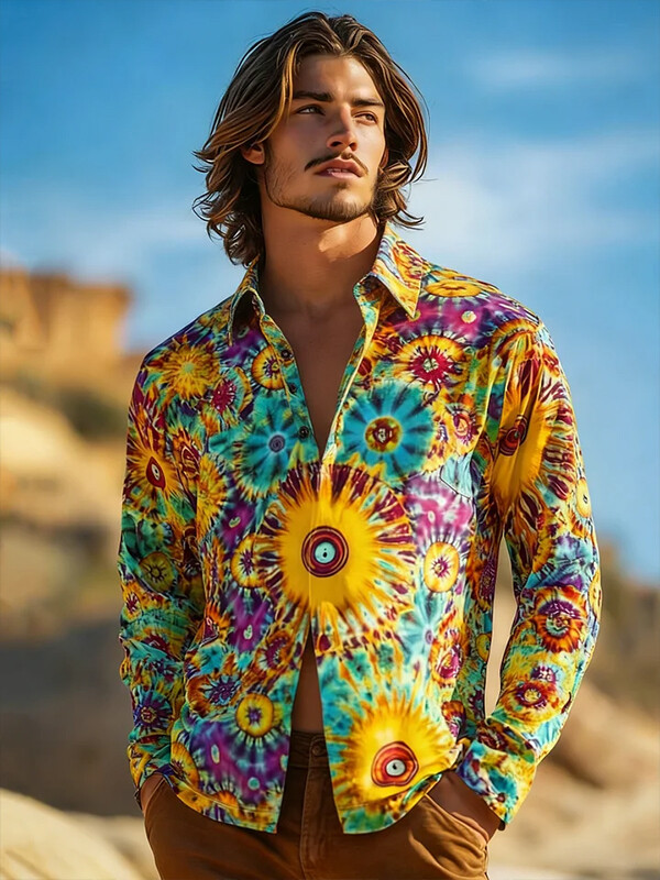 Men's Hippie Art Tie Dye All Over Print Long Sleeve Shirt