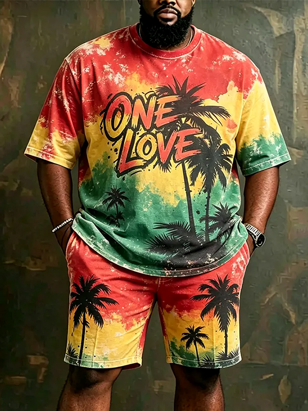 Men's One Love Gradient Art Print T-Shirt Shorts Set