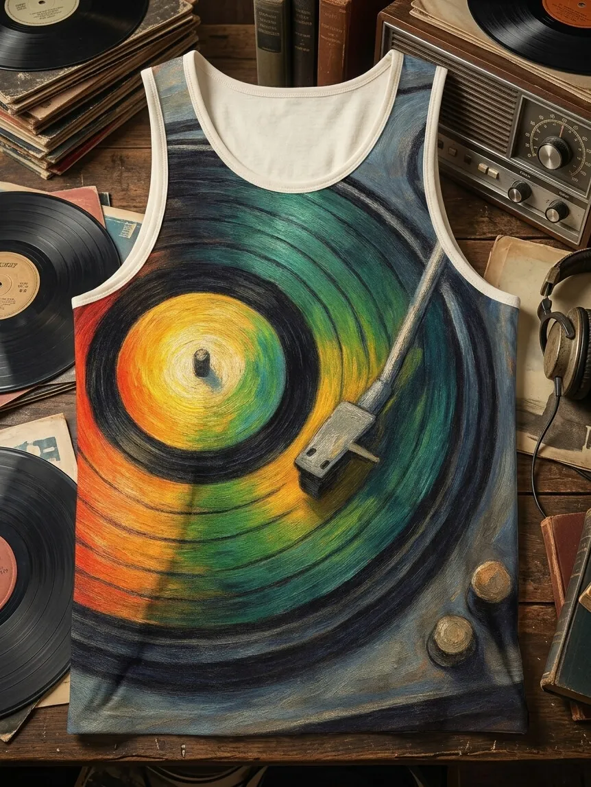 Men's Van Gogh Style Colorful Vinyl Record Art Print Tank Top