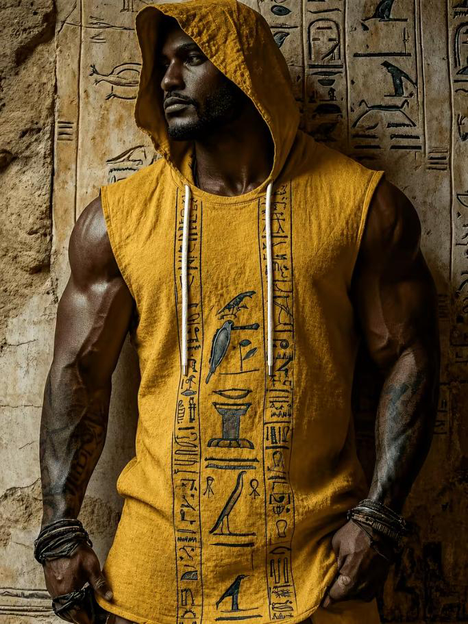 Men's Ancient Egyptian Graphic Print Hooded Tank Top
