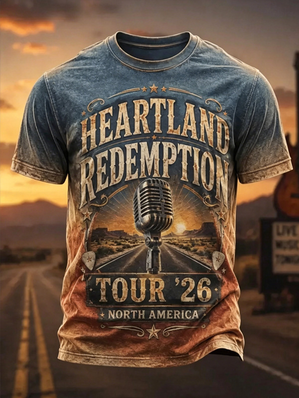 Men's Heartland Redemption Tour '26 Vintage Western Art Print T-Shirt