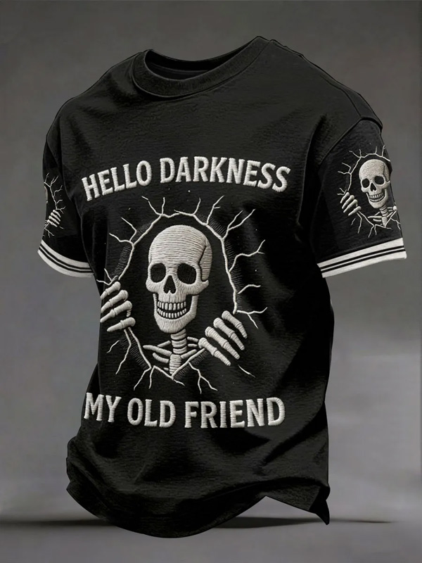 Men's Hello Darkness My Old Friend Skull Print T-Shirt