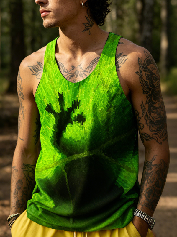 Men's Abstract Frog Pixel Art Print Tank Top