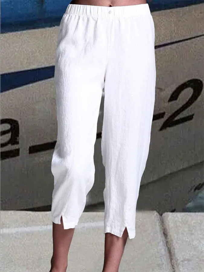 Women's Casual Cotton Linen Cropped Pants