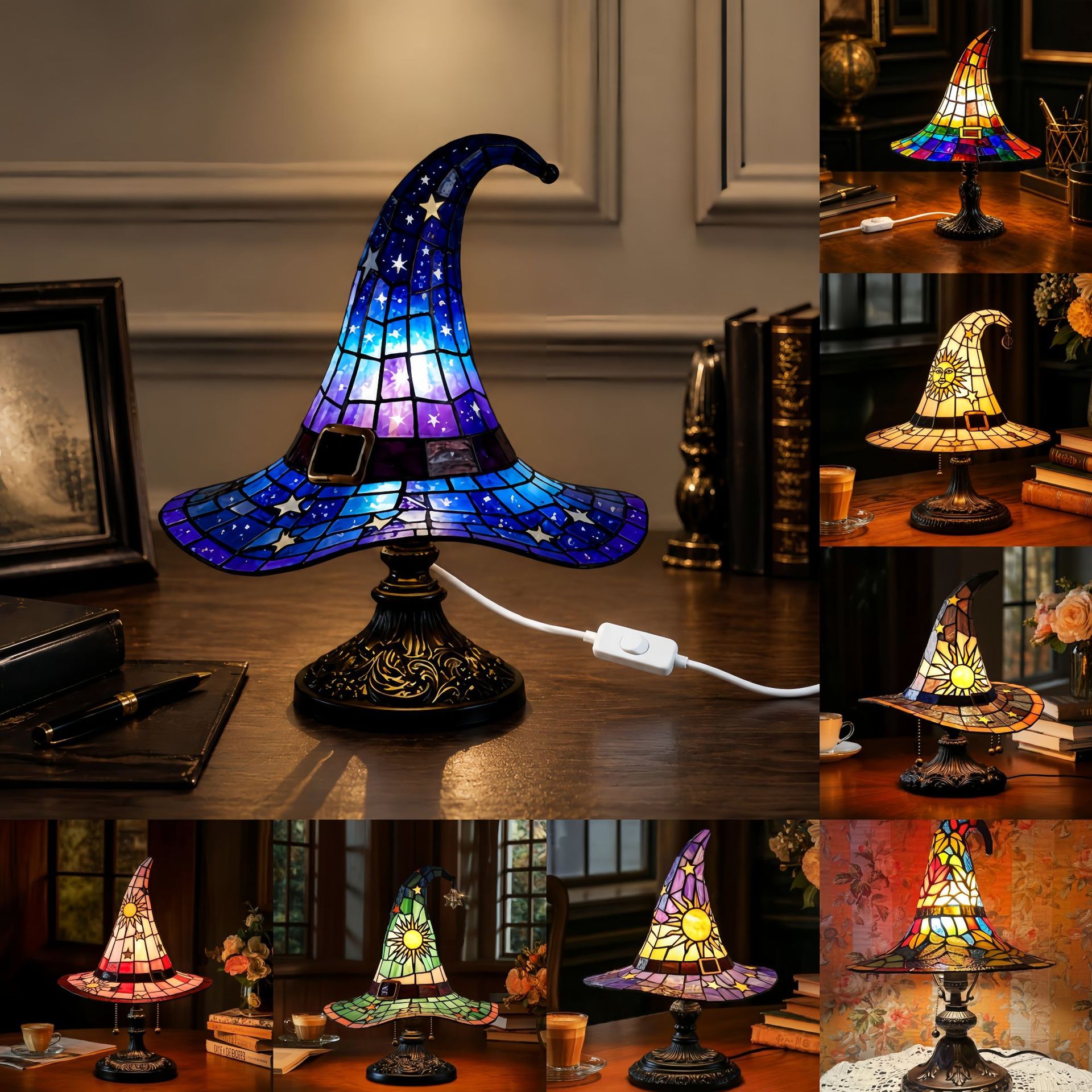 🧙♀️Witch Hat Lamps - Handcrafted Stained Gothic Wizard Hat Lights for Decor