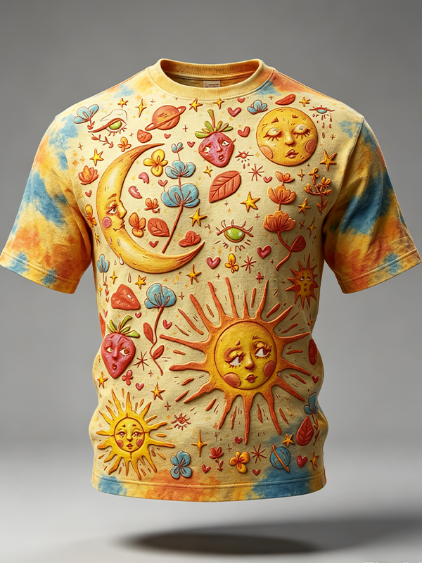 Men's Tie-Dye Sun Moon And Star Hippie Print T-Shirt