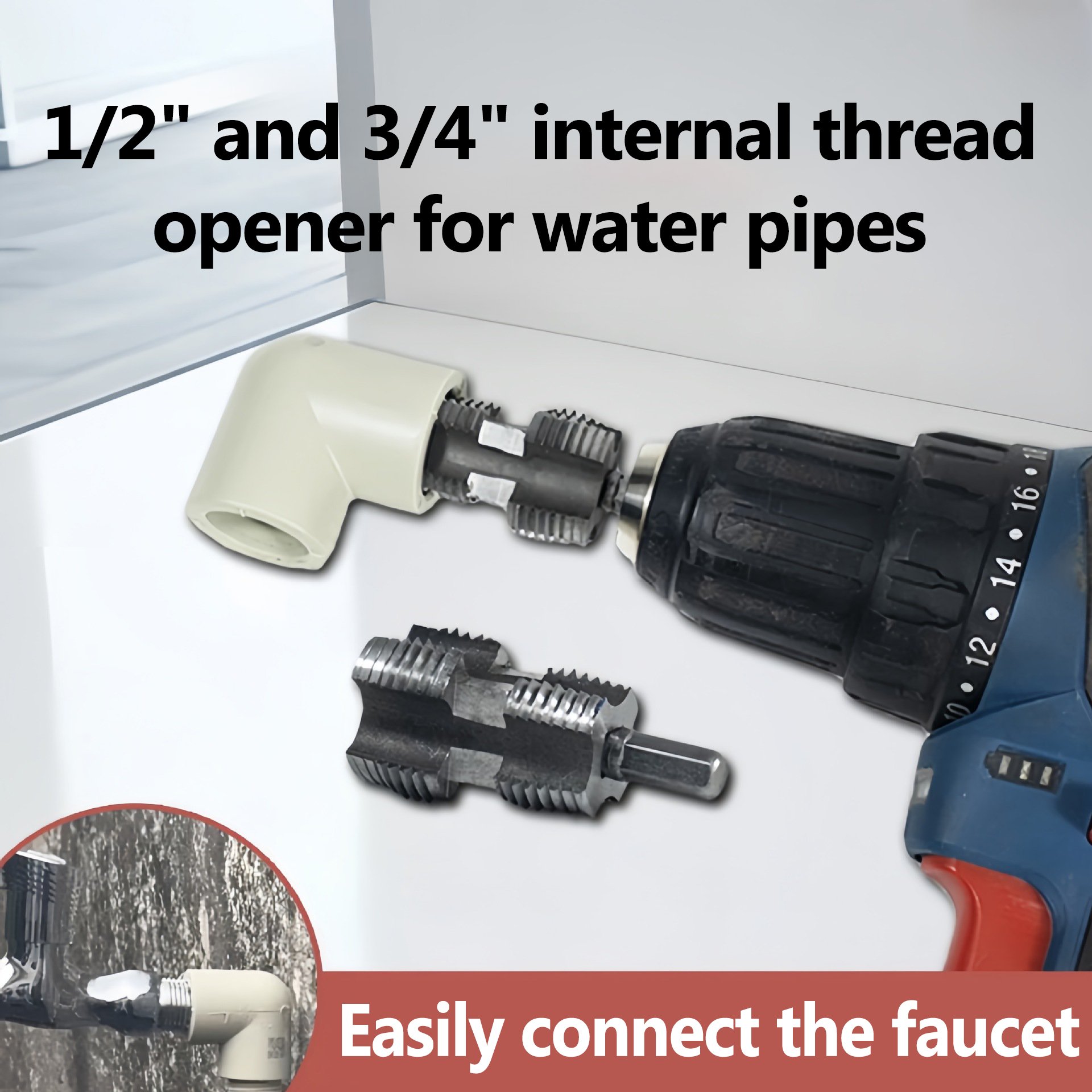 🔥Last 4 hours Sale: Save $20 -Electric Drill Compatible PVC Pipe Threader Kit with Various Die Sizes