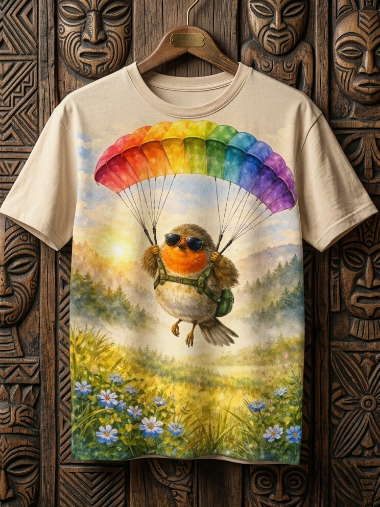Men's Fun Bird Paragliding Art Print Vacation Hawaiian Style T-Shirt