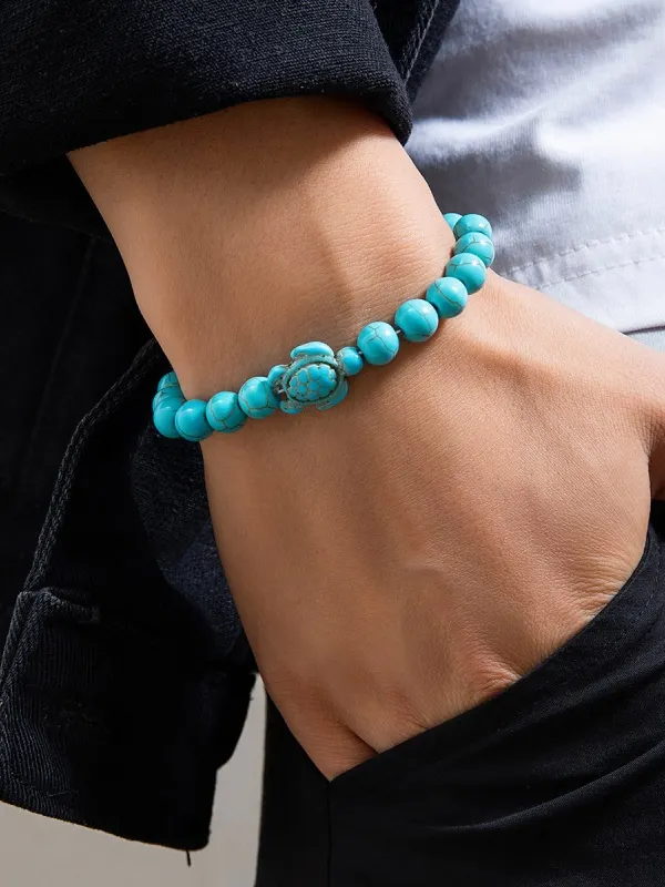Buddha Stones Howlite Turtle Charm Beaded Bracelet