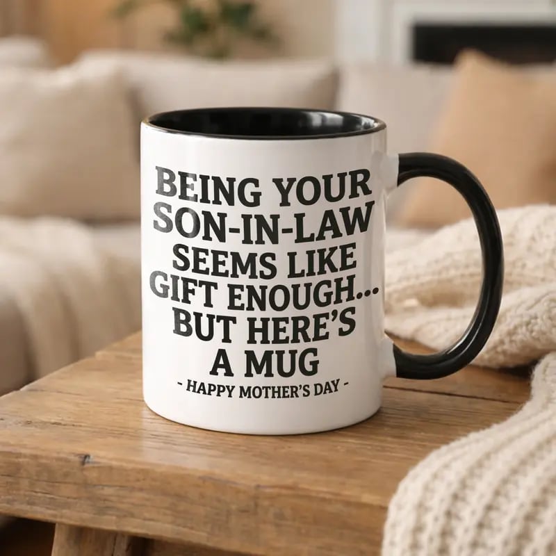 🎁 Funny Mother's Day Gift from Son-In-Law – Quirky Accent Coffee Mug – "I'm Your Favorite Gift" Humor – For MIL 🤱