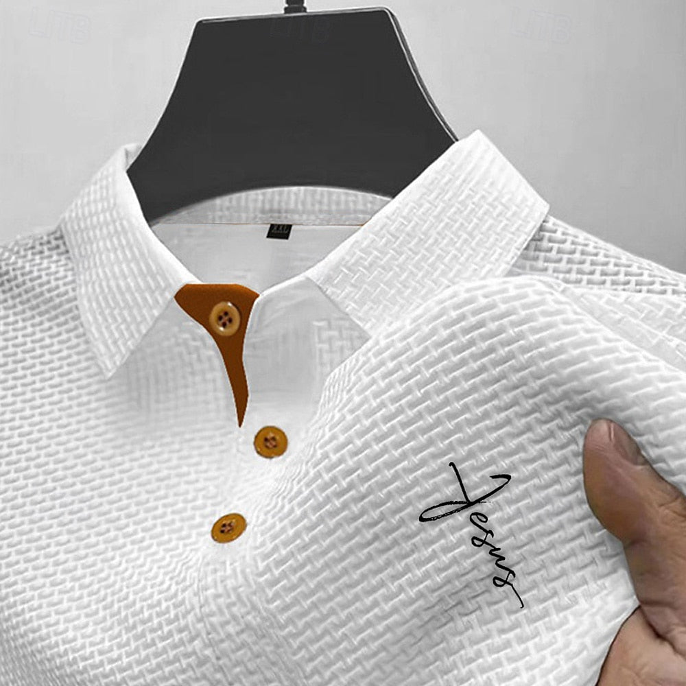 **Freedom Waffle Polo - Patriotic Men's Outdoor Shirt 4th of July** Detail