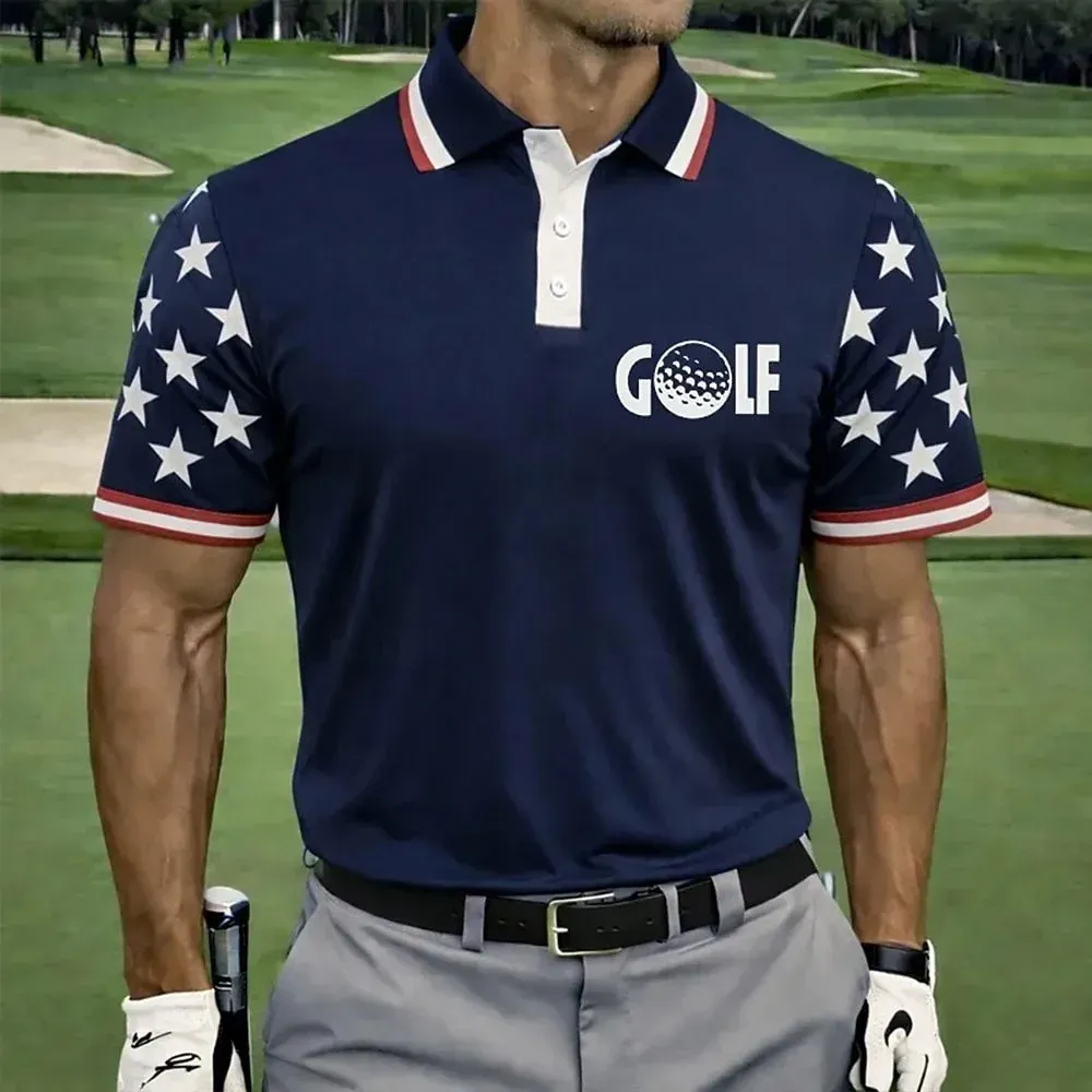 Men's USA Patriotic Golf Polo Shirt | Moisture Wicking American Flag Performance Golf Apparel