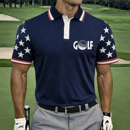 Men's USA Patriotic Golf Polo Shirt | Moisture Wicking American Flag Performance Golf Apparel