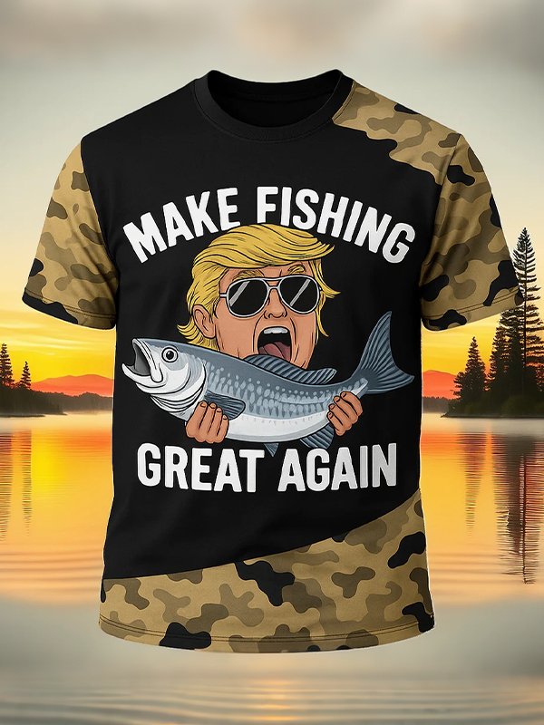 Men's Make Fishing Great Again Camo Art Print T-Shirt