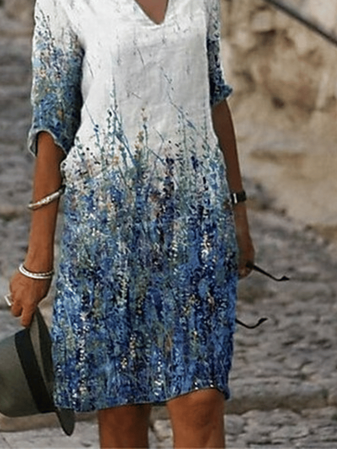 Ladies Floral Print Long Sleeve Dress