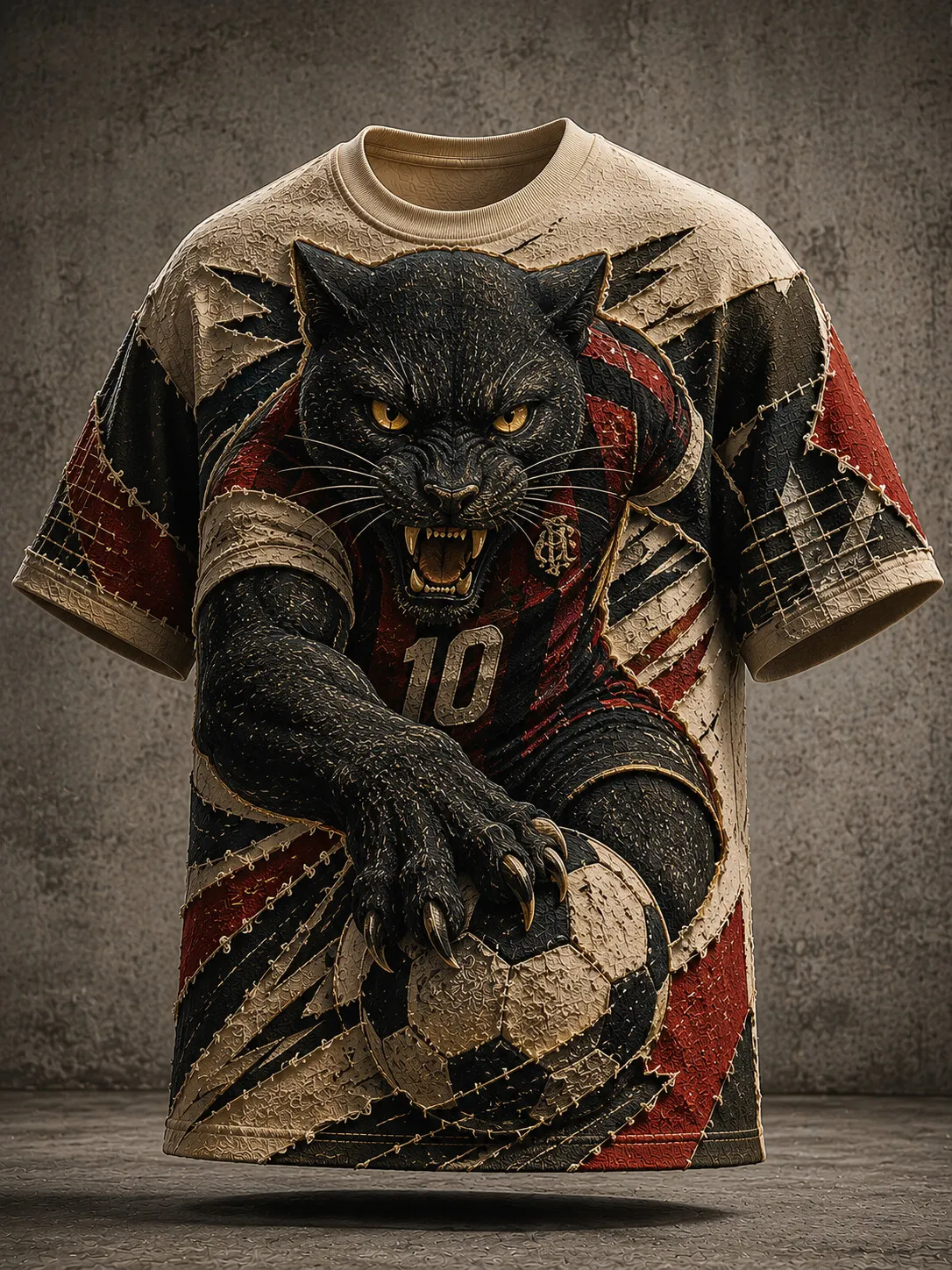 Men's Patchwork Black Panther Soccer Number 10 Art Print T-Shirt