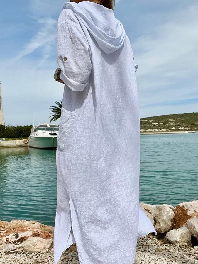 Women's Cotton Casual Vacation Hooded Dress