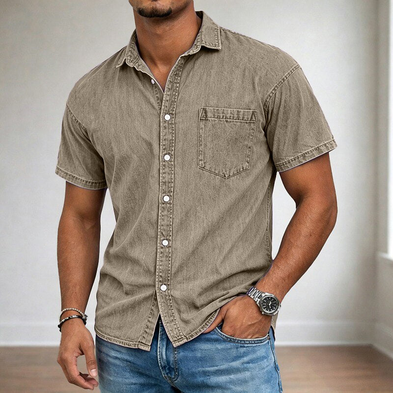 Men's Cotton Acid Wash Shirt - khaki XS