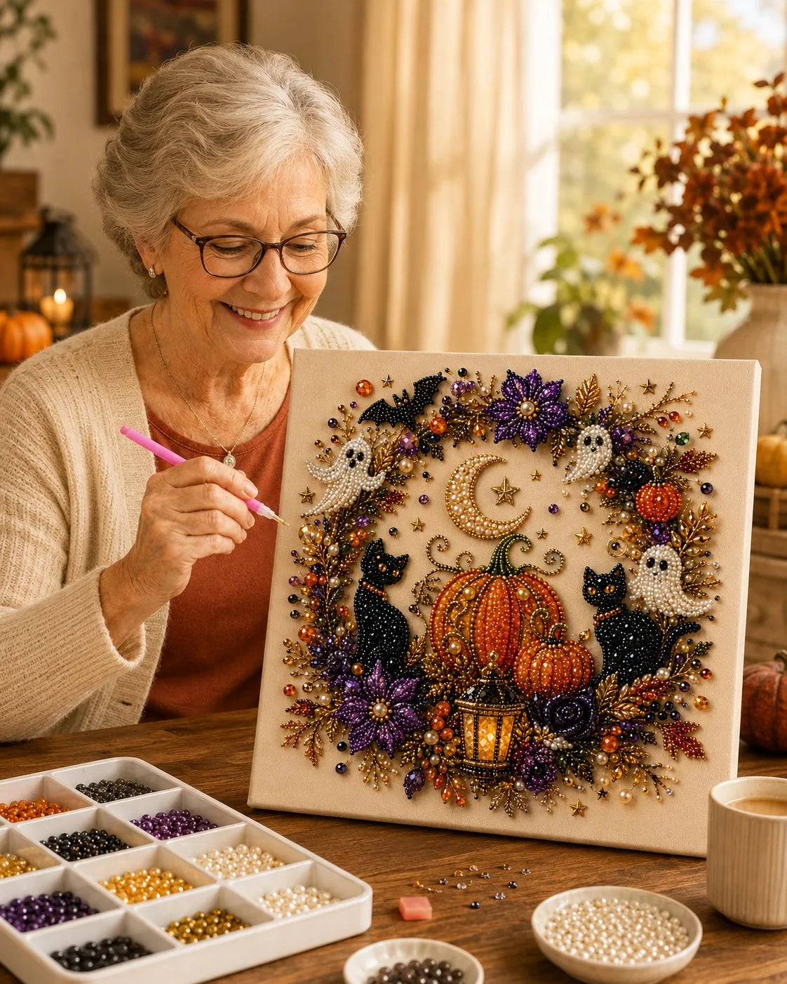 👻 Halloween Pearl Diamond Art Kit – Spooky-Cute DIY Wall Decor