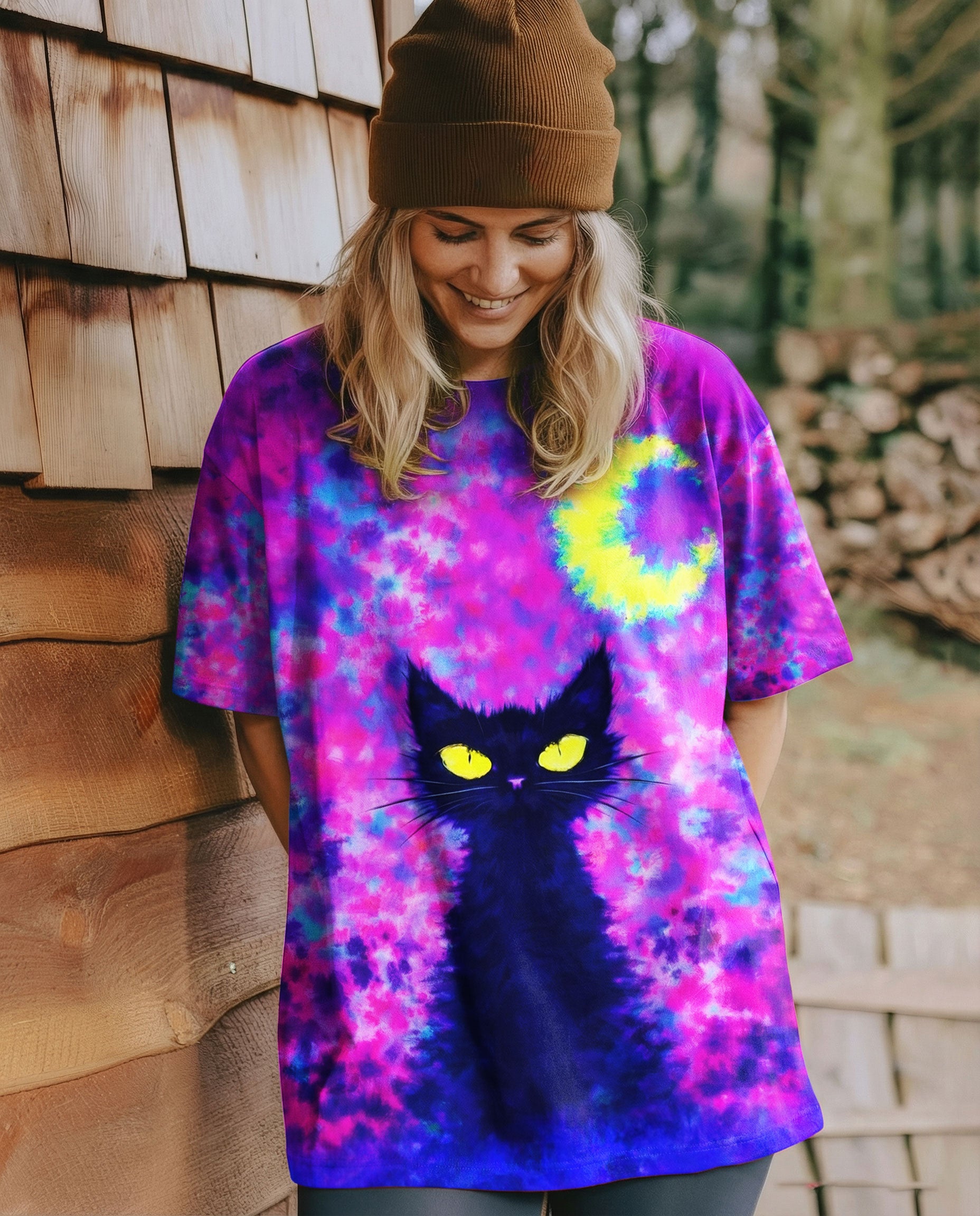 BLACK CAT CRESCENT MOON SWIRL ALL OVER PRINT - TLNO2301262