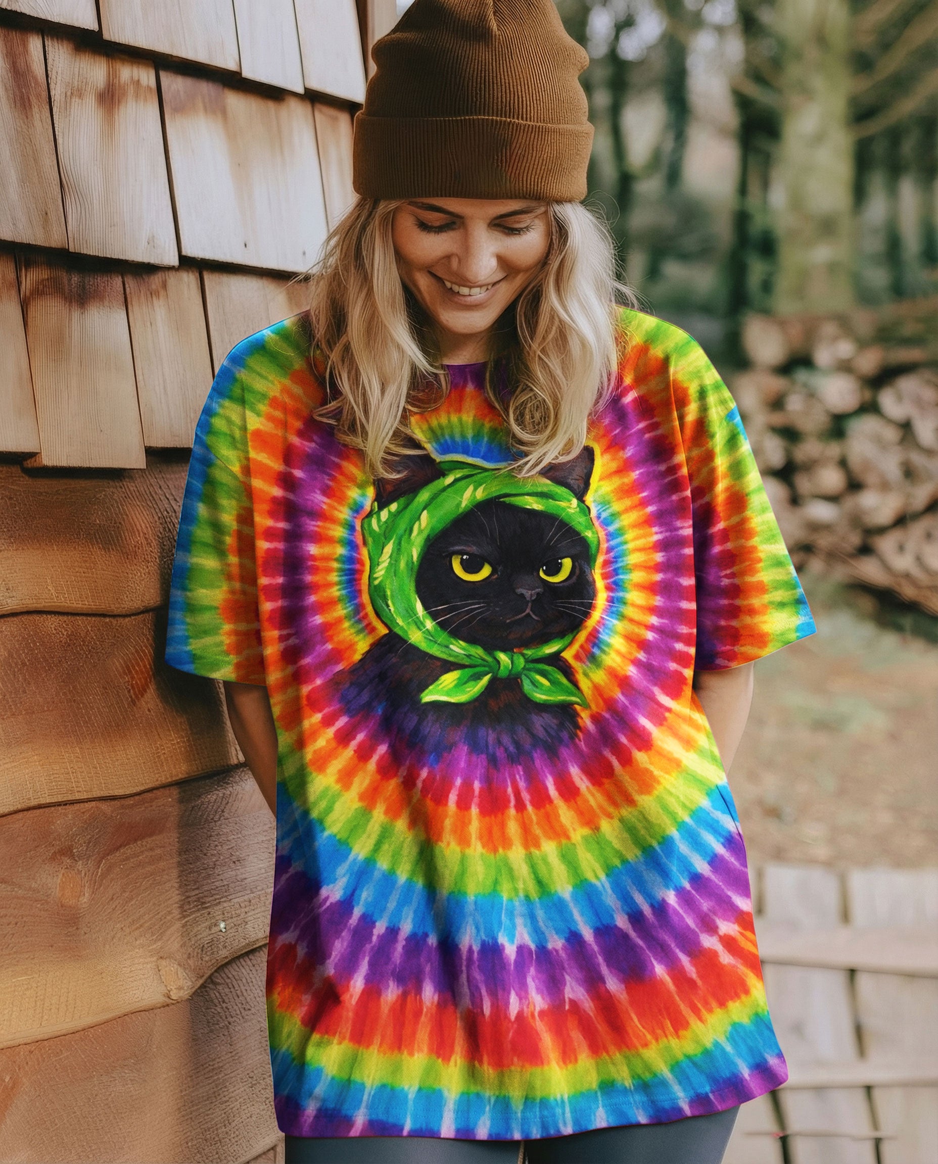 BLACK CAT HEADBAND COLORFUL SWIRL ALL OVER PRINT - TLNO0502261