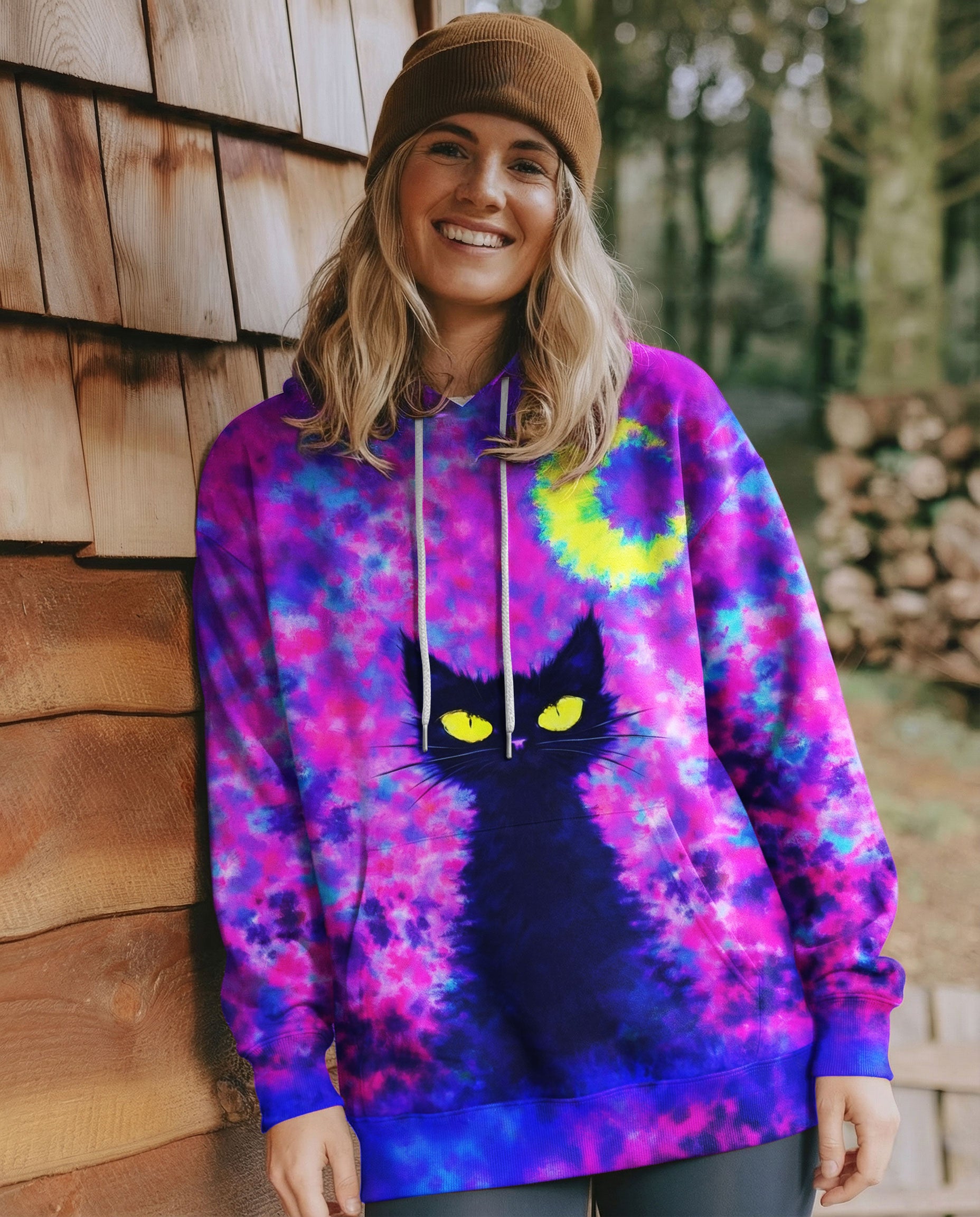 BLACK CAT CRESCENT MOON SWIRL ALL OVER PRINT - TLNO2301262