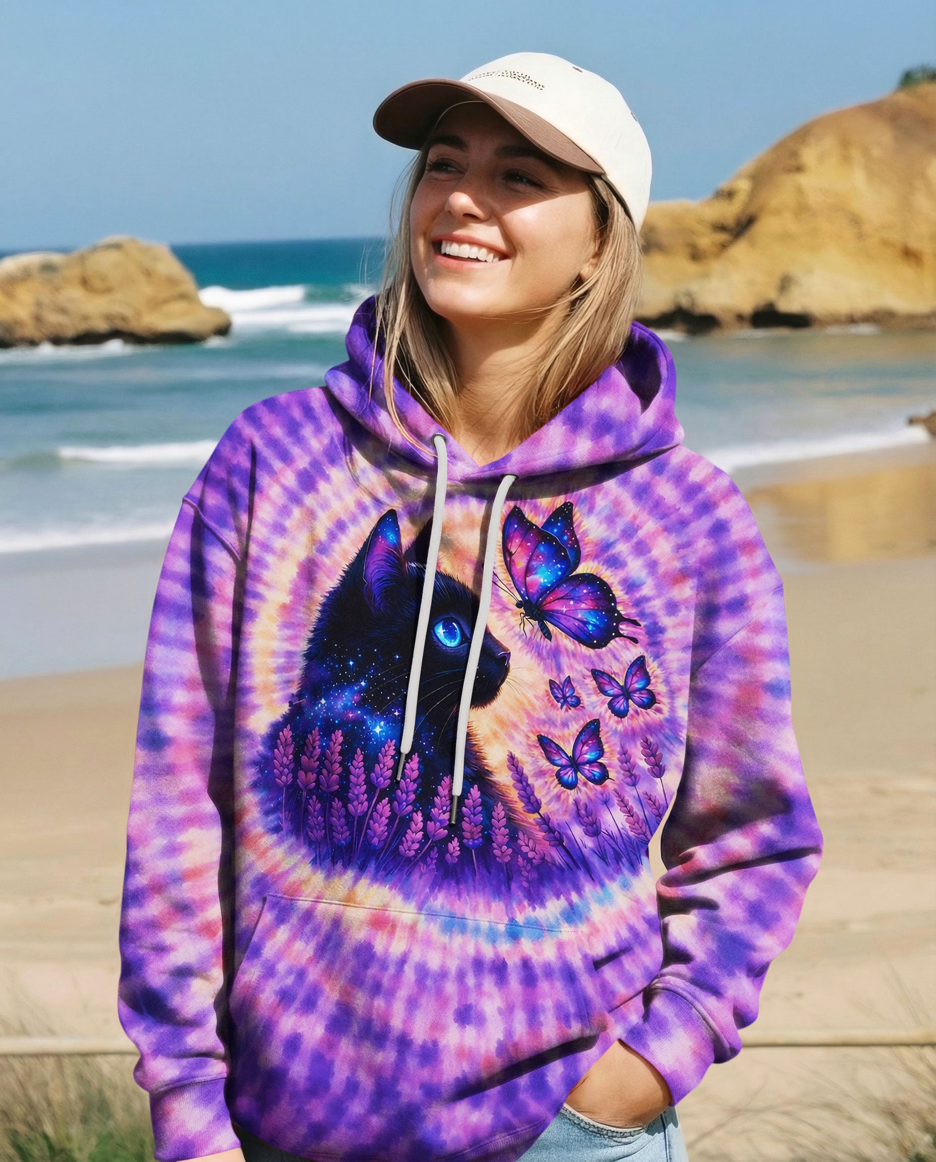 BLACK CAT LAVENDER PURPLE SWIRL ALL OVER PRINT - TLNO1103261